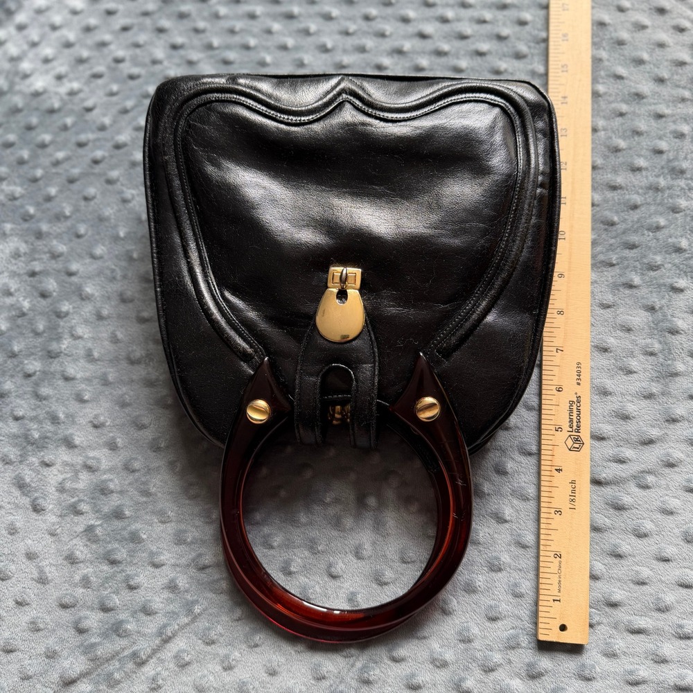 Rare MidCentury Zenith Hand Made Black Leather Bakelite Top Handle 50-60s VTG - Picture 13 of 14